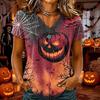 T-shirt d'Halloween pour femme à col en V et manches courtes, Haut décontracté élégant et confortable
