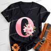 Pink Sakura Alphabet Shirts Gift for Women Letter S Floral Monogram Cartoon Tshirt Cherry Blossom Letters A B C D Casual Tops