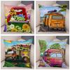 Both Sides Pillow Case Decor Happy Camper Cartoon House Travel Car Cushion Cover for Sofa Home Super Soft Plush Pillowcase