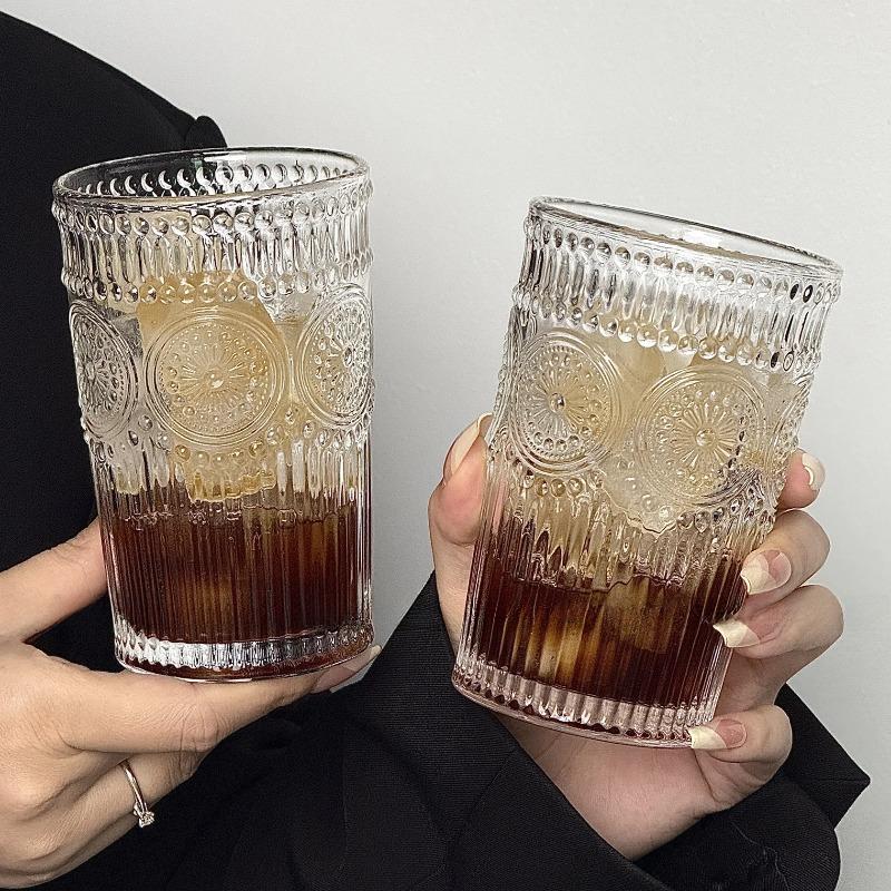 Sonnenblumen-Wasserbecher, Retro-Relief-Glasbecher, Kaffeetasse, Internet-berühmter Kaltgetränkebecher, Haushaltsglasbecher