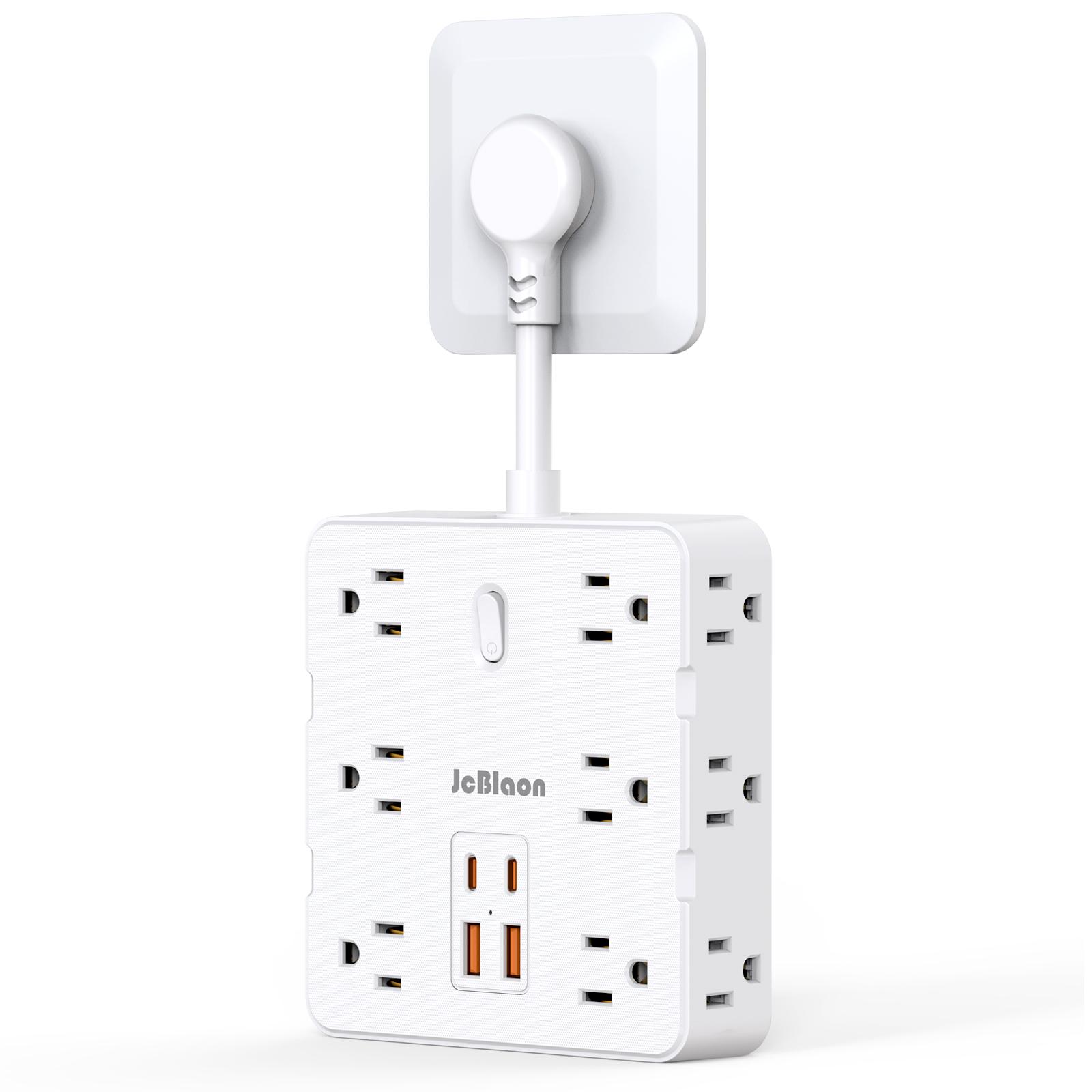 

Подовжувач мережевого фільтра з вилкою США, 12 розетками змінного струму, 4 USB-портами(2 Тип-C) Швидка зарядка, Побутовий електричний розгалужувач для настінної розетки, 1875 Вт 15 А White
