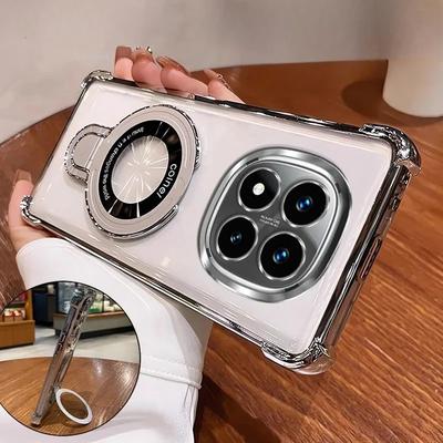 Luxury Glossy Plating Edge Magnetic Bracket Case for Xiaomi 15T 14T 13T Pro Poco F8 F7 X7 Pro Redmi Note 15 14 13 Pro Shockproof Airbag Protect Cover