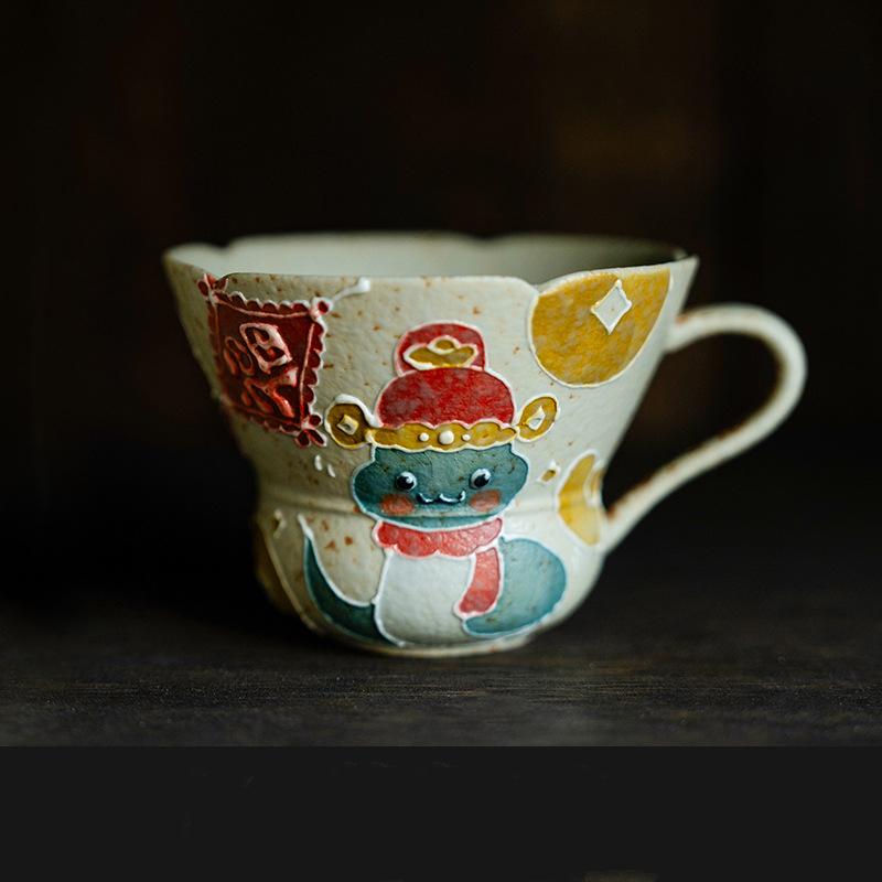 Year Of The Snake Flint Red Pure Hand-Painted Snake Walking Great Luck Tea Cup Gift Set