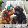 Comfortable Highland Cow Printed Flannel Blanket - Soft and Warm for Office, Camping and Travel - Four Seasons Gifts Creative Fl