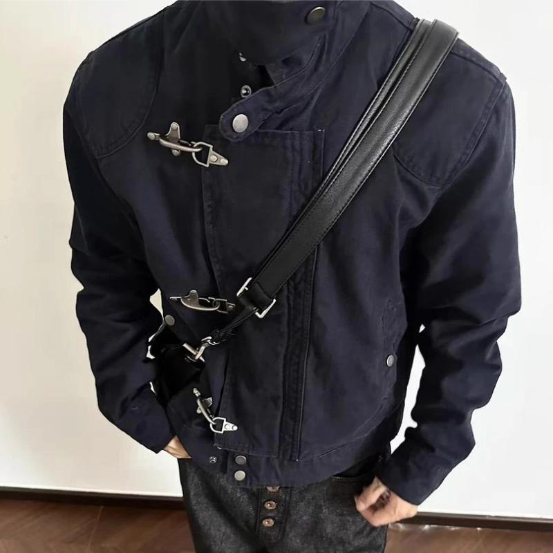 DRIPX Harajuku Giacca da Uomo con Collo a Revers Cappotto Corto Stile Retrò Americano Workwear Autunno Streetwear Casual Vestibilità Larga Moda Capospalla