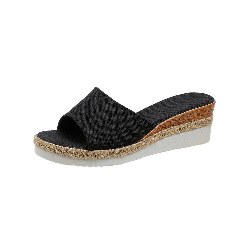 Summer new plaid women's sandals wedge heel 35-42 large size open-toed women's slippers, women's shoes