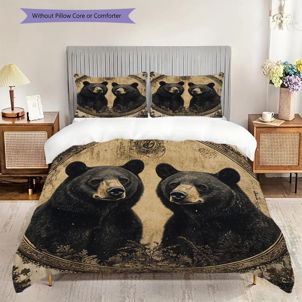 Black Bear Pattern Bedding Quilt Set Quilt Cover Pillowcase Home Decoration Birthday Gift (1 * duvet cover + 2 * pillowcase, without core)