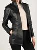Women's Gothic PU Leather Jacket: Distressed, Trendy, Stand Collar, Long Sleeve.