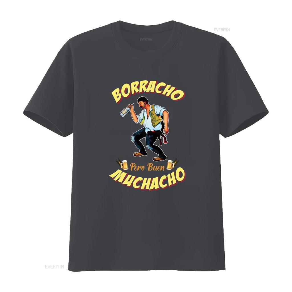 Borracho Pero Buen Muchacho Funny Mexican Loteria T Shirt Good Boy Design for Unique Style Vintage Washed Slightly Breathable