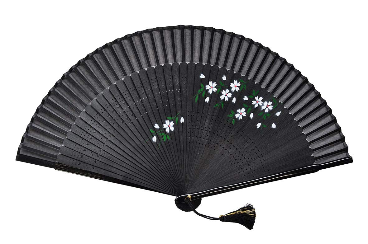 

Шелковый короткий пенте Cherry Blossom Black Women s Fan Веер, Узор, чёрный