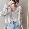 A Niche Sweet and Stylish Loose Fitting, Slimming Versatile Knitted Top with Lace Hook Flower Hollow Small Cardigan for Women