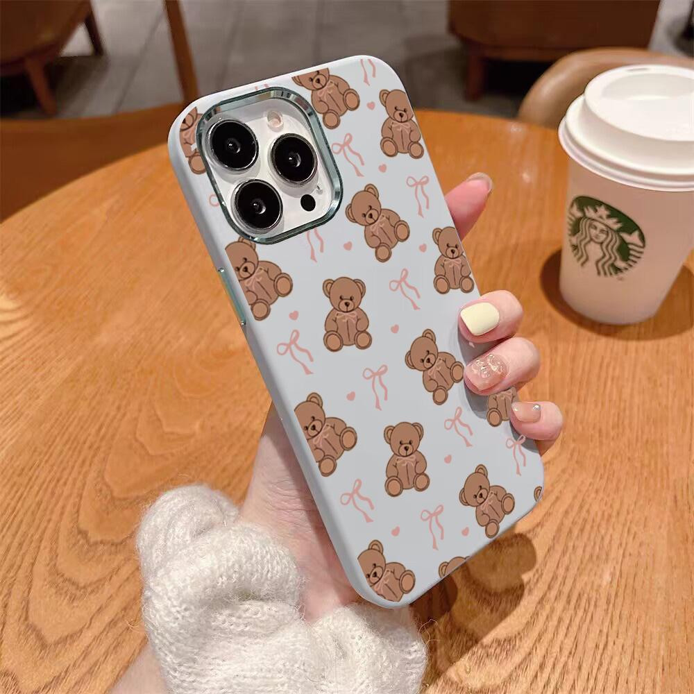 Cute Sweet Heart-Shaped Bow Bear Design Print Phone Case For iPhone 17 16 15 14 13 12 11 Pro Max XS X XR 7 8 Plus 16E Air Cover