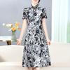 Retro Qipao Dress Women's Short Sleeve Floral Print Manin Collar A-line Midi Dress Chinese Style Casual Party Dress