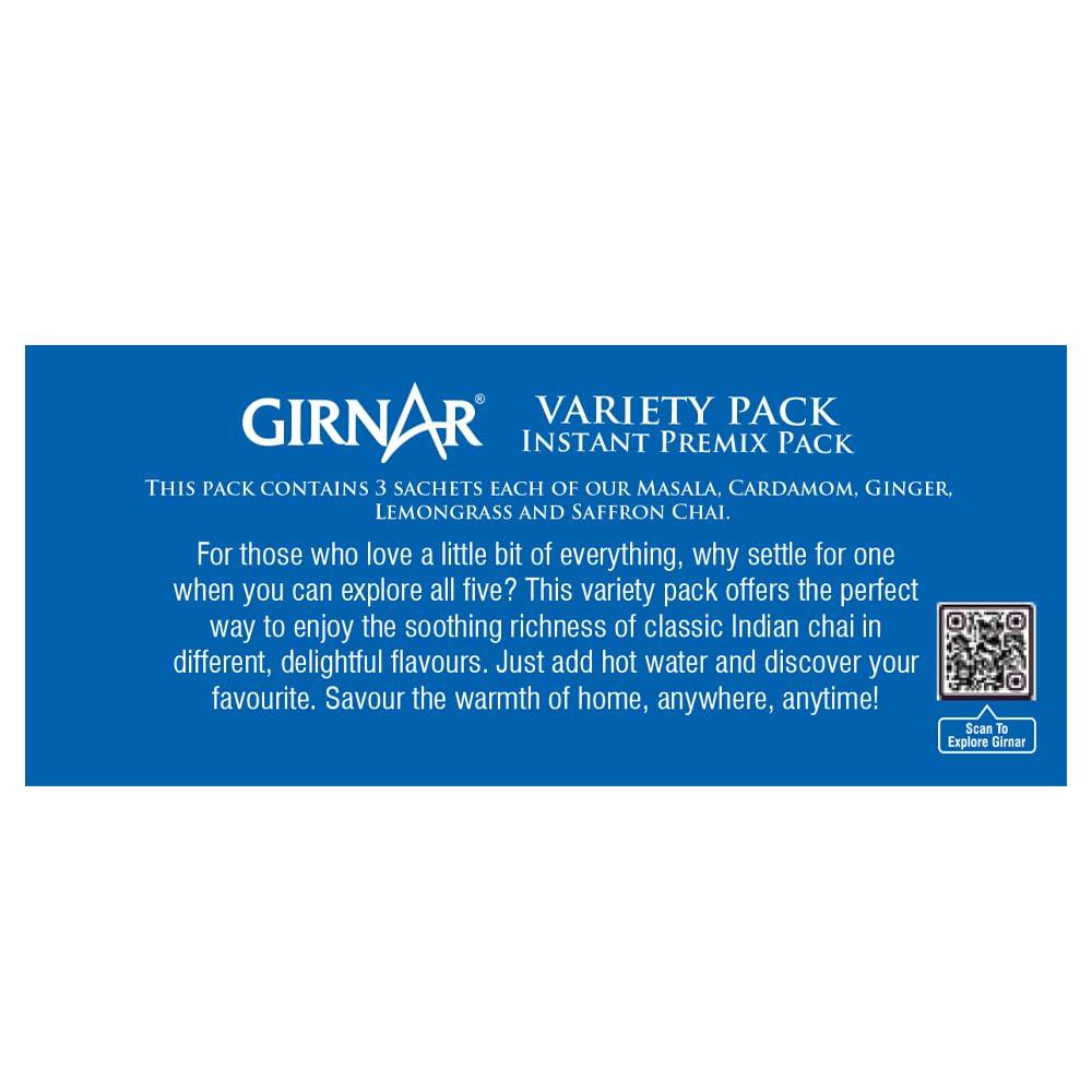 Girnar Instant Premix Chai Variety Pack With 15 Sachets Green Tea Flavors For Gifting Travel And Daily Enjoyment