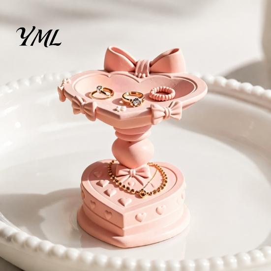 Creative Birthday Gift Heart Shape Jewelry Tray, with Bow Design, 3D Printed Desktop Storage Organizer, Trinket Dish Matte Finish Macaron Color