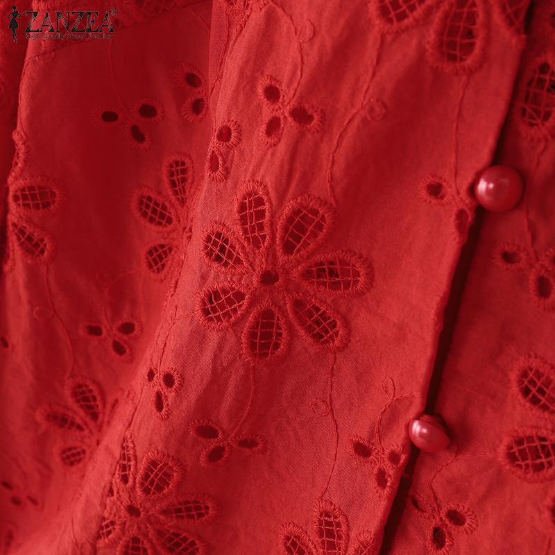 ZANZEA Women Casual O-neck 3/4 Sleeve Embroidery Lace Blouse