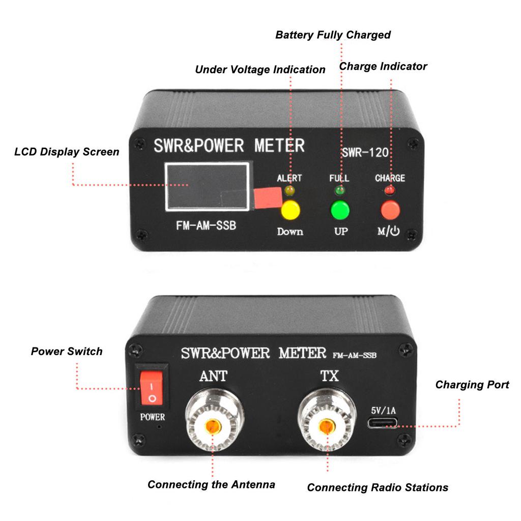 SWR Frequency Meter SWR Meter SWR Tester SWR Power Meter 120W Digital Display Standing  Meter Frequency Tester for FM AM SSB