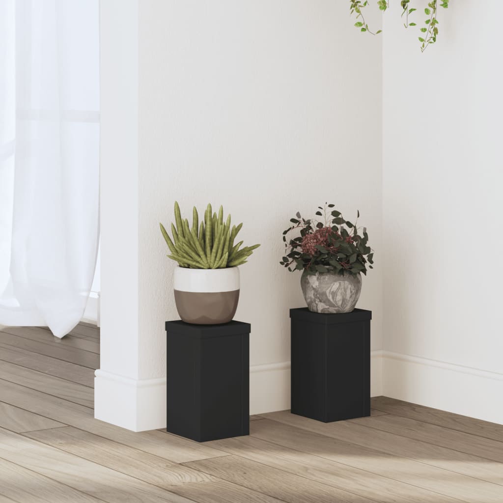 Plantenstandaard Set van 2 Zwart 10 x 10 x 18 cm Bewerkt Hout