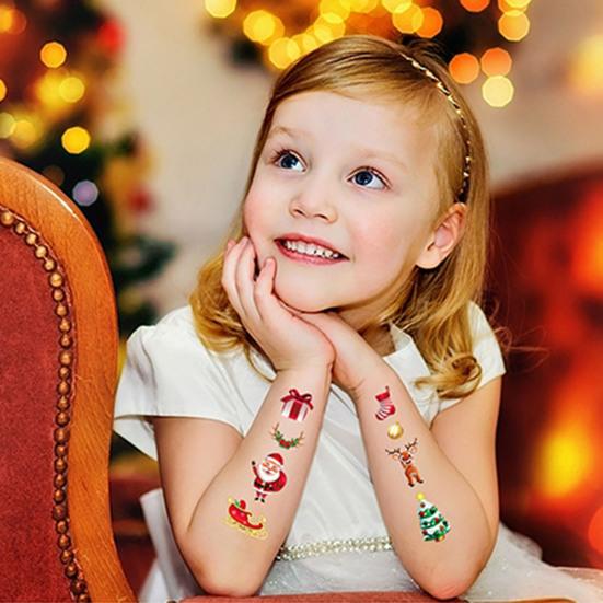 10 bucăți autocolante pentru tatuaj de Crăciun Desene animat minunat Moș Crăciun Om de zăpadă Elk Urs Autocolante pentru brad de Crăciun Copii