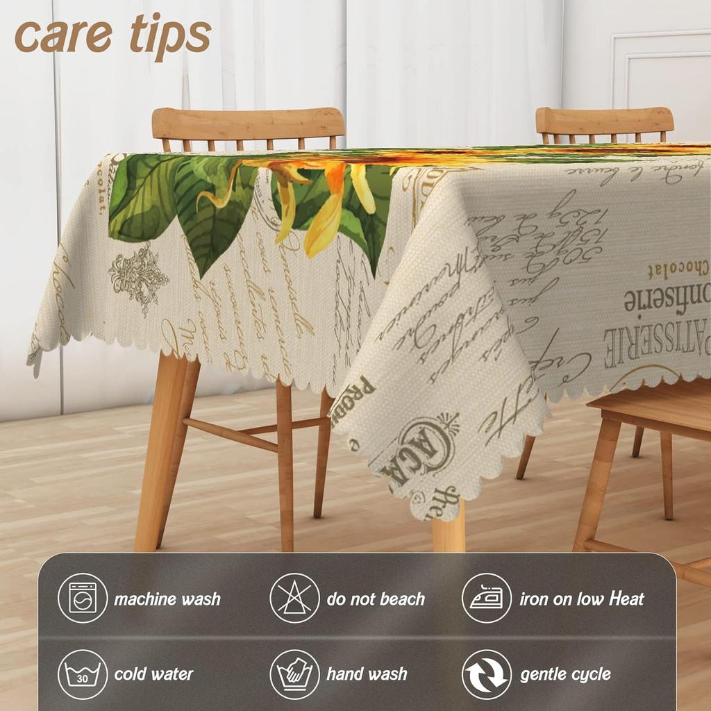 Sunflower Rectangle Tablecloths Yellow Flowers Leaves Printed Table Cloth For Farmhouse Holiday Wedding Party Dining Table Decor