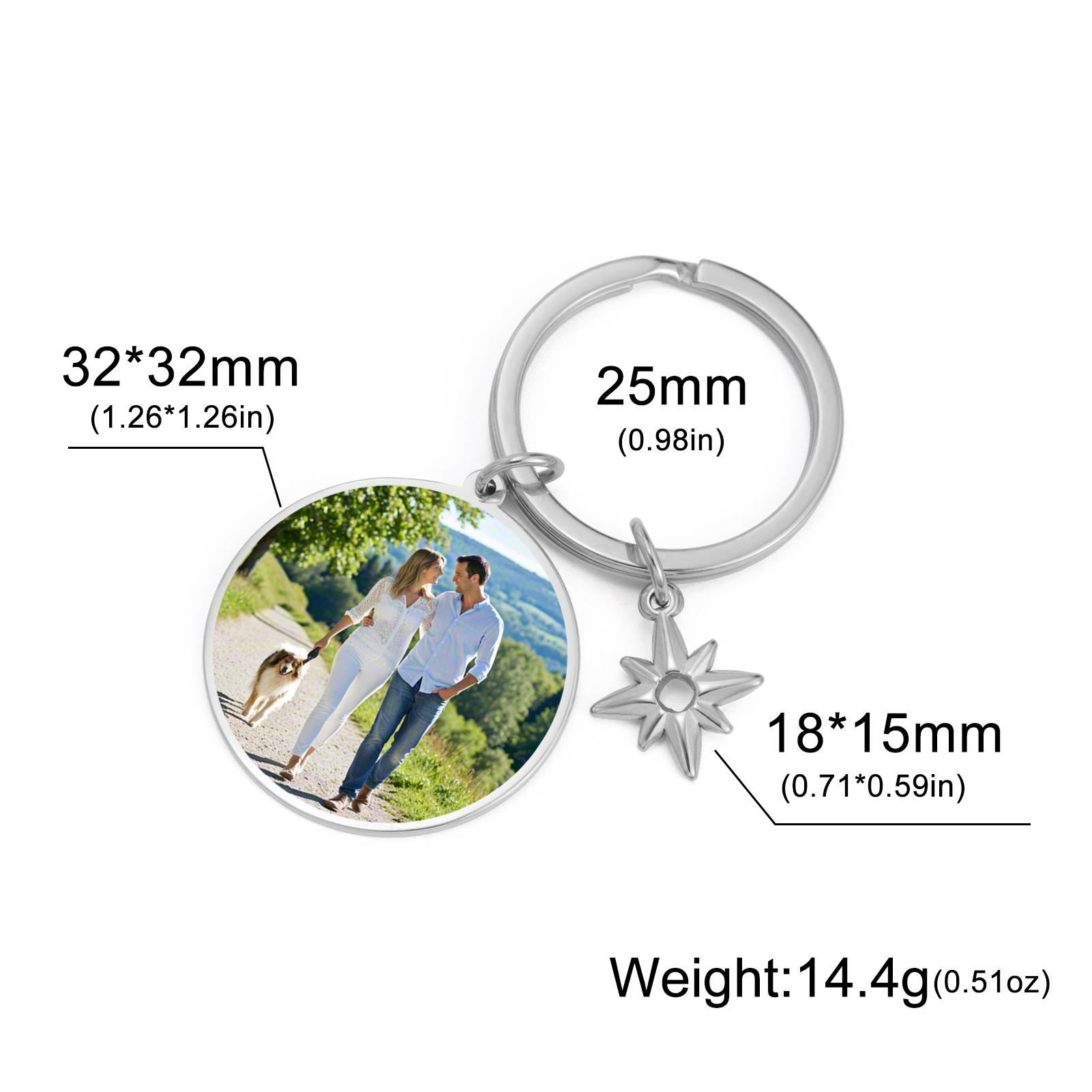 Personalized Photo Keychain Eight Awn Star Pendant Single Side Print Photos Key Chain Customized Keyrings Family Trend Gifts