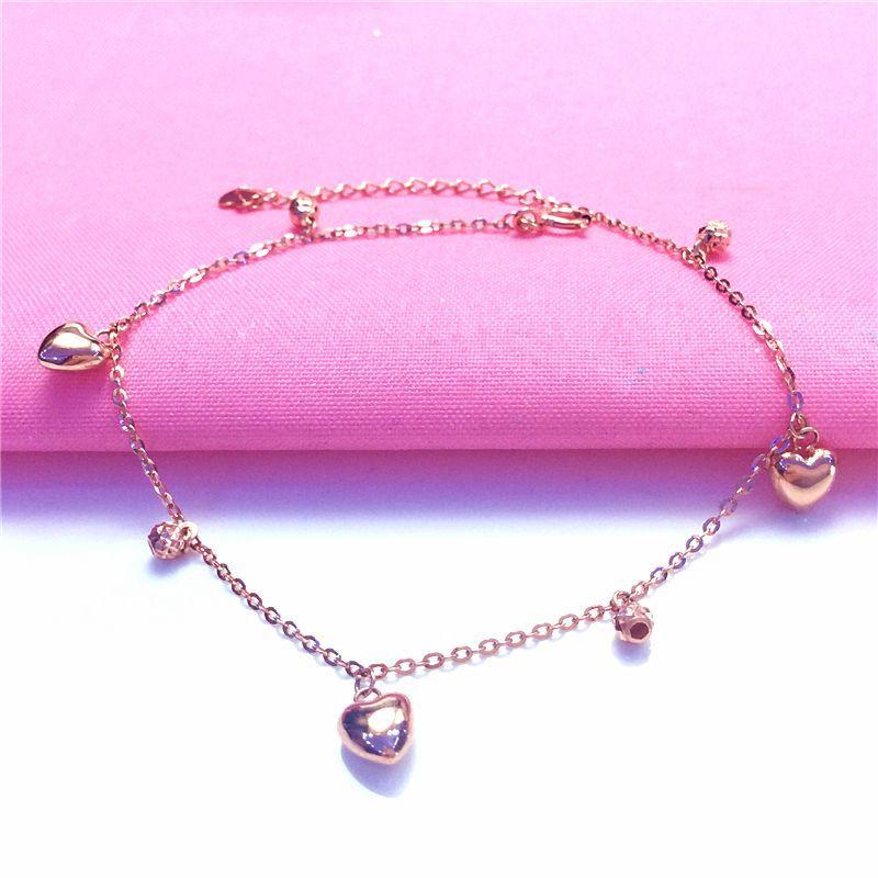 585 Purple Gold Love Bead Bracelet Exquisite Delicate Rose Gold Plated Peach Heart Flow Su Bracelet (17+3cm adjustment chain)