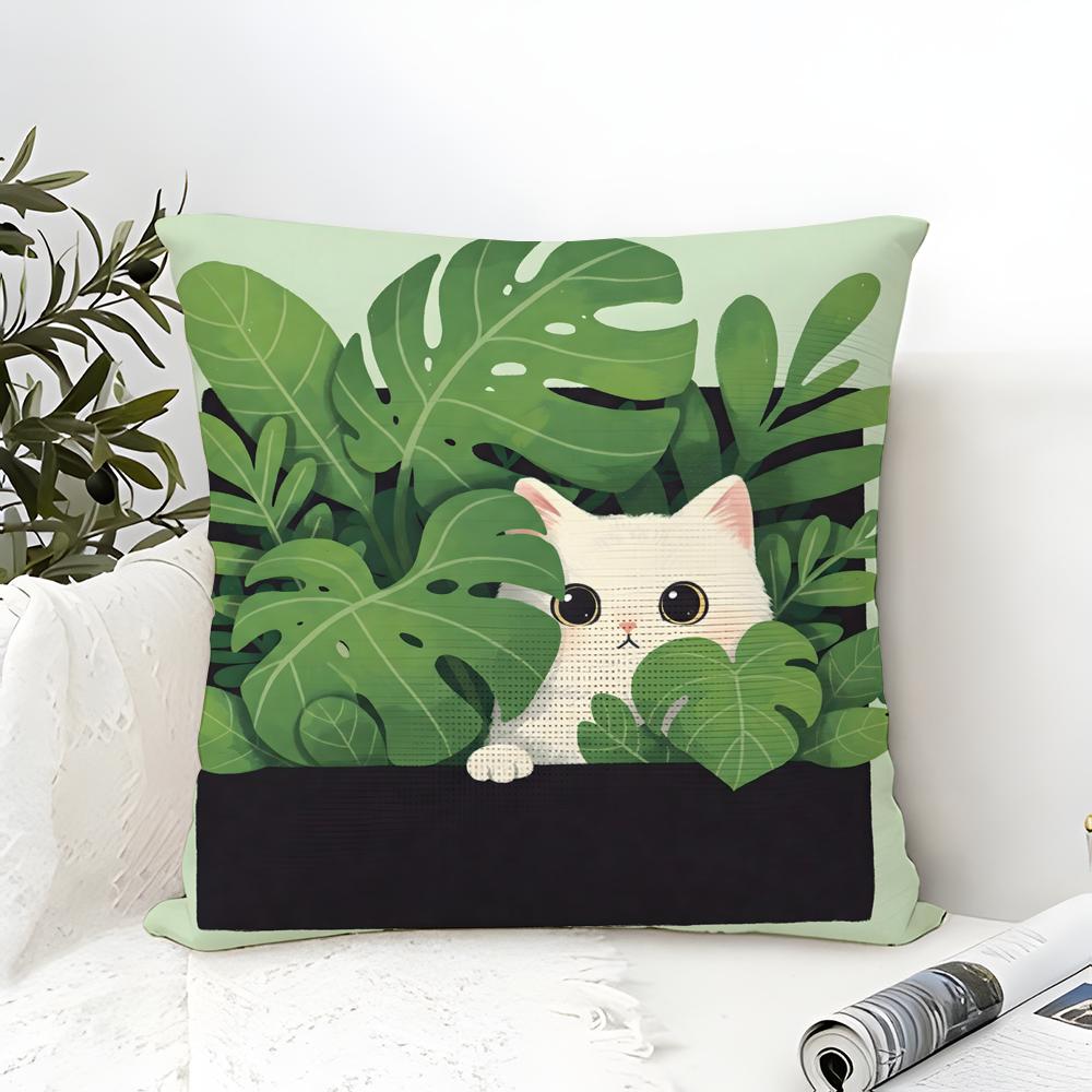 Cute Cartoon Cat Patterns Pillow Case Cotton Linen Fabric Square Zipper Pillowcase Home Decorative Living Room