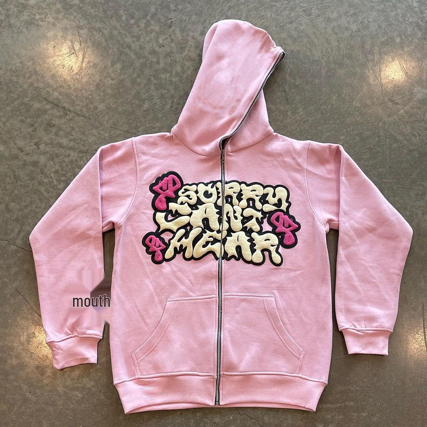 

2024 Trendy European American Street Style Printed Hooded Zipper Hoodie L розовый