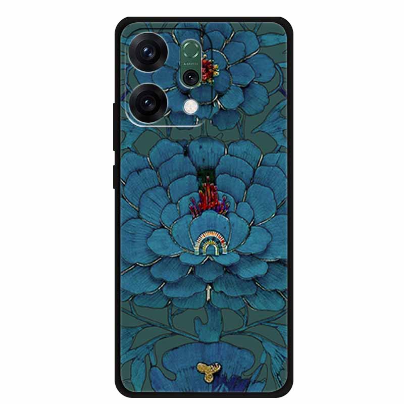 For Oppo Reno 14 5G 3D CaseRelief Flowers Emboss Phone Cover For Oppo Reno 14 Black Silicone Shockproof Soft Fundas Protector