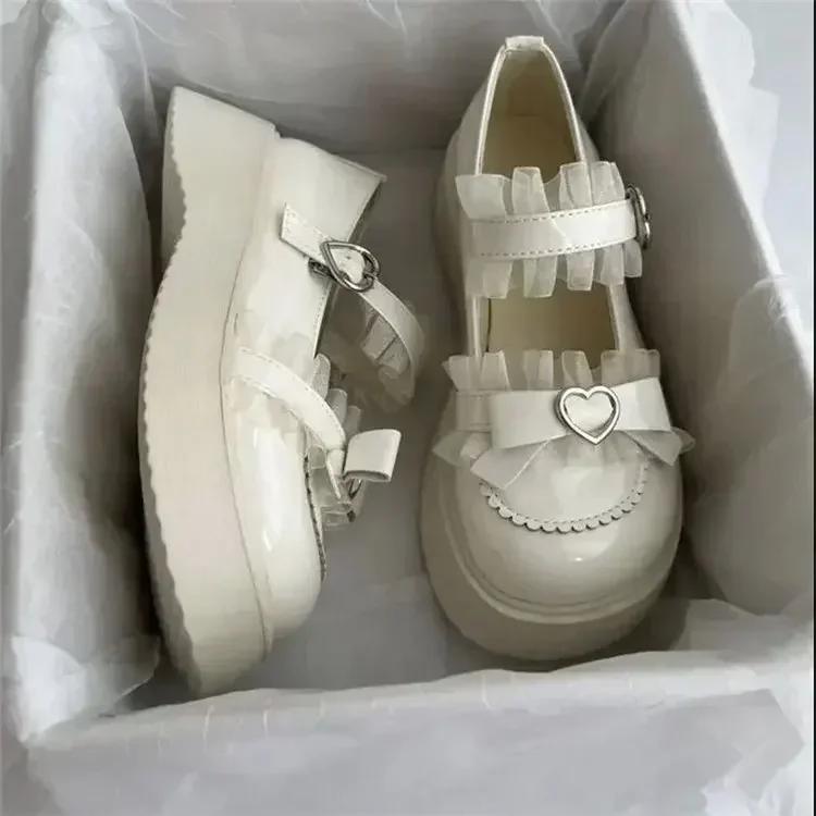 Loafers Round Toe Thick Lolita Mary Jane Cute Women Shoes with Bow Sweet Simple Fashion Versatile Casual Zapatillas De Mujer