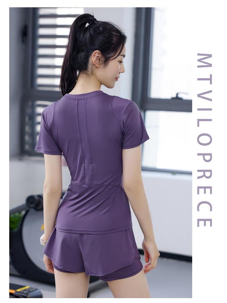 Women's Summer Quick-Dry Yoga and Running Set - Breathable, Short-Sleeved Top and Shorts