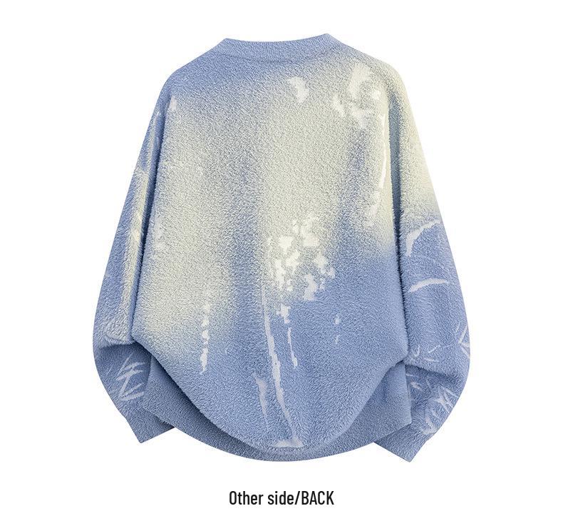 2025 Winter Bamboo Leaf Jacquard Sweater: Round Neck, Loose Fit, Retro Knit Pullover