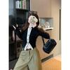 Women's Autumn-Winter Korean Style Retro Striped Cropped Button-Up Cardigan T-Shirt