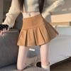 Women's High Waist Suede Pleated A-line Skort - Autumn/Winter Casual Slimming Leather-Look Anti-Exposure Design