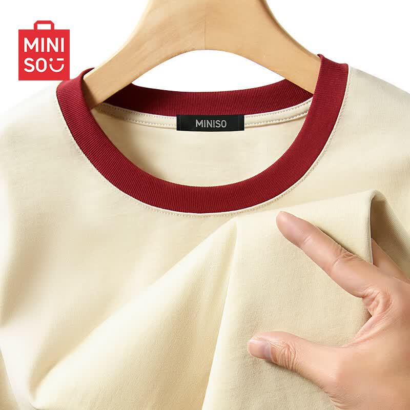 MINISO Men s Summer Color Block Crewneck Cotton T-Shirt 2XL