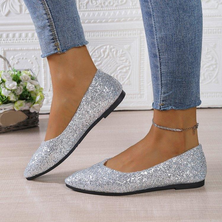 Women's Glitter Ballerina Flat Shoes With Sequins For Parties, Weddings, Everyday Wear