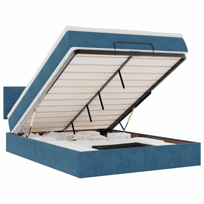 VidaXL Ottoman Bed Frame with Mattress Dark Blue 140x200 Cm Velvet 3312630