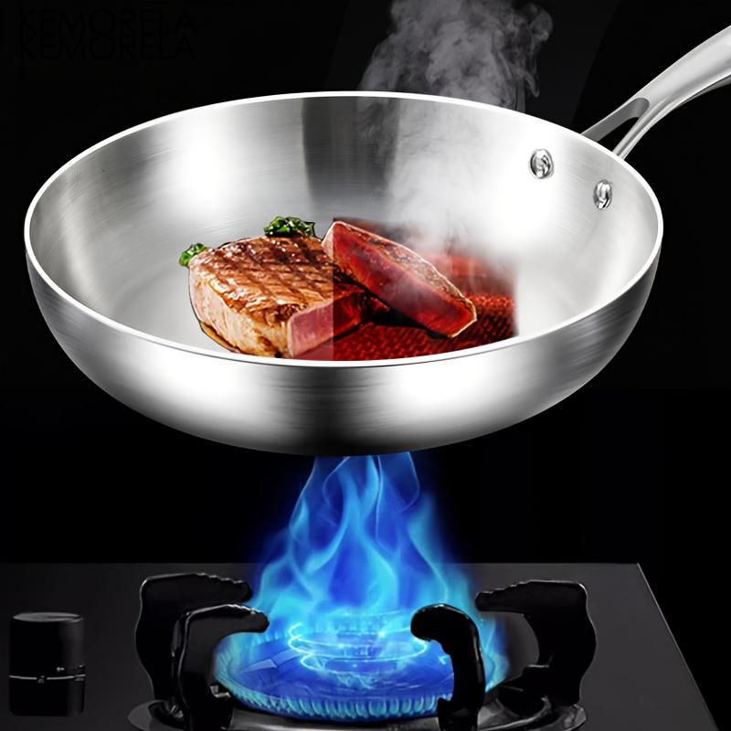 KEMORELA 316 Stainless Steel Frying Pan, Mirror Polished Design,Three-Layer Stainless Steel Multiple Sizes for Induction Cookers