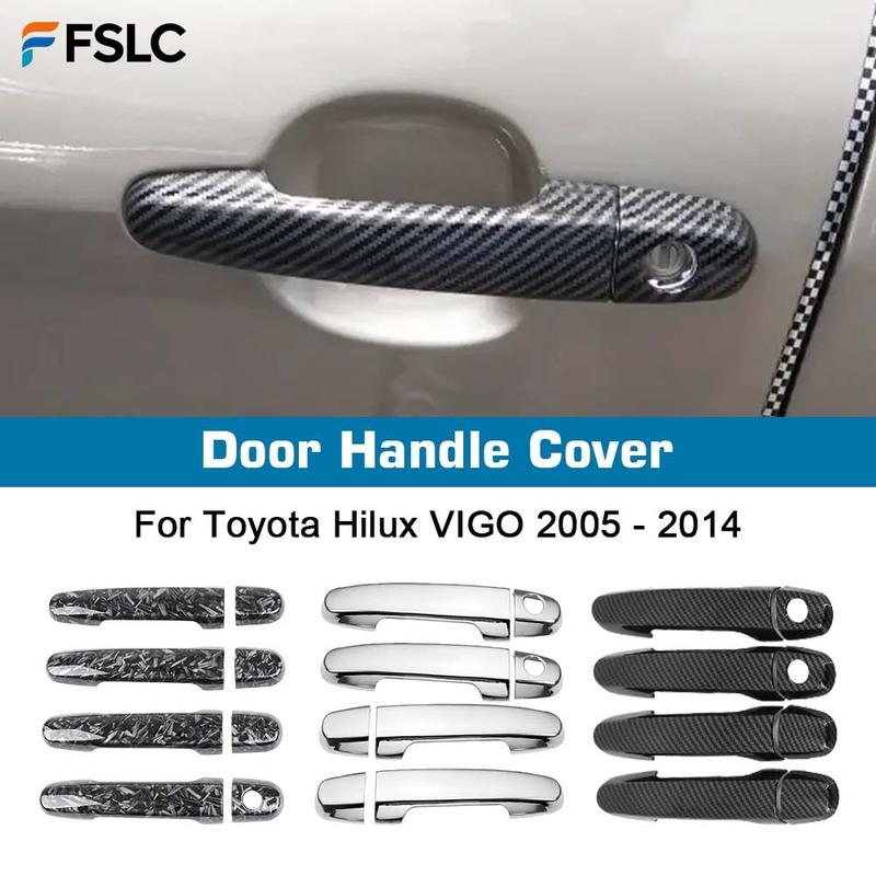 Car Door Handle Cover For Toyota Hilux VIGO 2005-2014 Forged Pattern Carbon Fiber Chrome Trim Styling Accessories