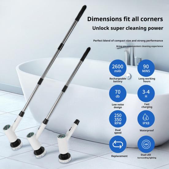 Yousheng Electric Spin Scrubber Cordless Cleaning Brush with 9 Brush Heads 3 Speed Waterproof Shower Scrubber with Extension Handle for Tub Tile Floor