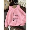 Autumn Winter Fleece Warm Soft Children Hooded Sweatshirt Kids Casual Sketch Style Hoodie Elegant Cat Paw Graphic Pullover