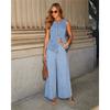 European And American Temperament Button Sleeveless Vest Wide-leg Jeans Denim Jacket