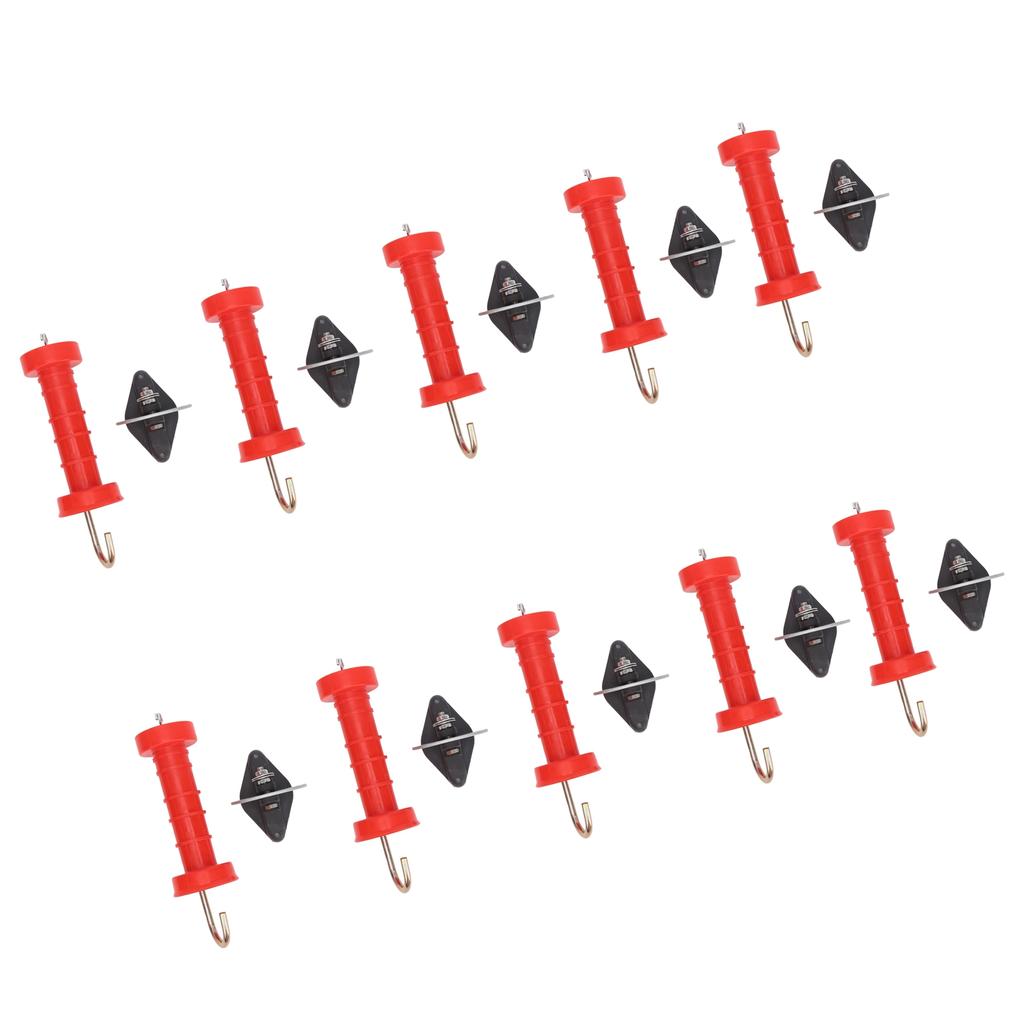 10Pcs Electric Fence Gate Handles Red ABS Heat Cold Resistant with 10Pcs Insulators