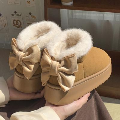Moda 2025 Inverno Novo Sapatos de Algodão com Laço Feminino Sola Grossa Antiderrapante Bota de Neve Feminina Confortável Versátil Botins Femininos Zapatos