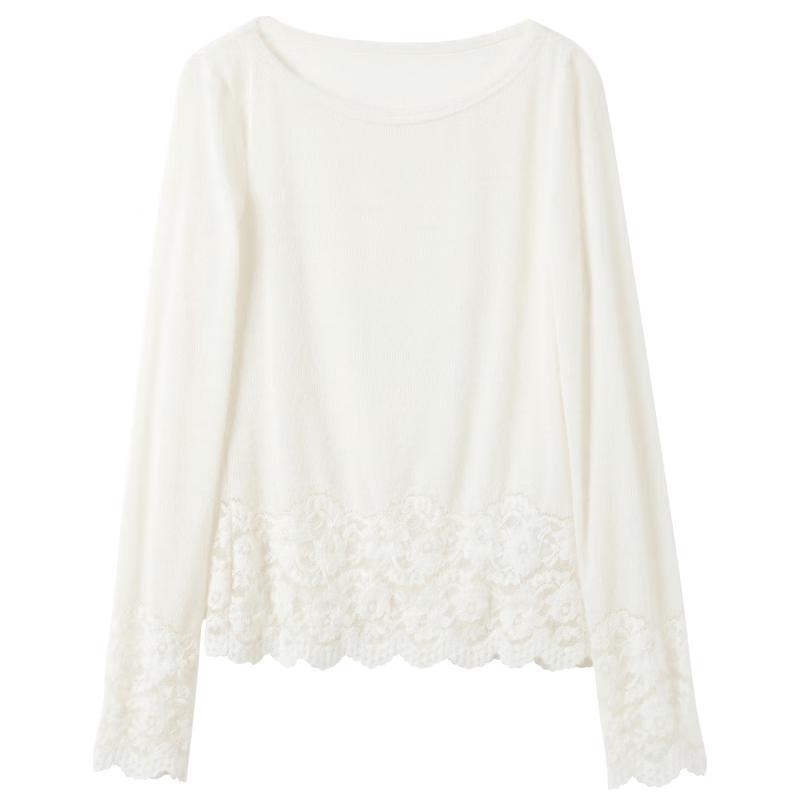Sancai 2026 Winter Lace Trim Long Sleeve T-Shirt