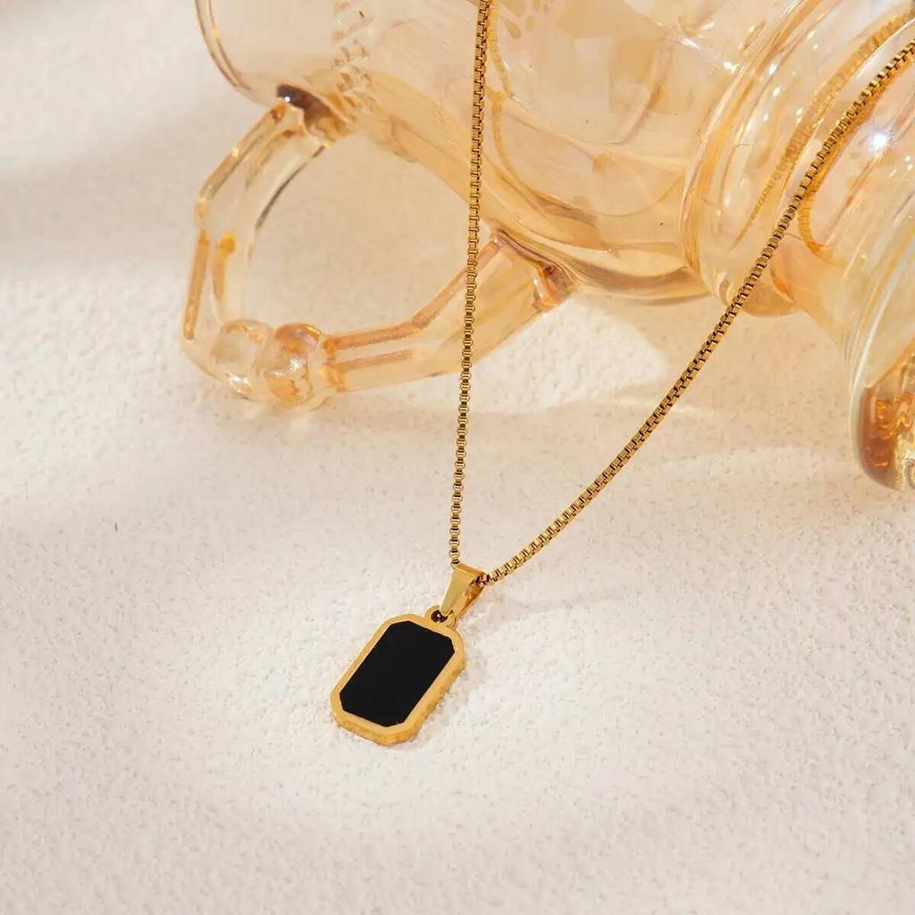 SHIXIN Stainless Steel Simple Square Pendant Necklace Women 18K Gold Plated Exquisite Clavicle Chain Waterproof No Fade Jewelry