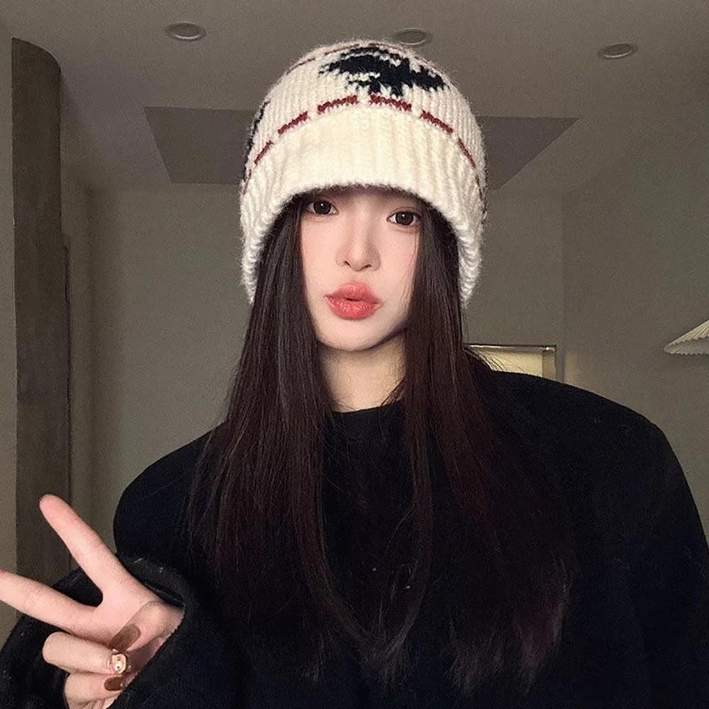 Vintage Jacquard Beanie Hats Wool Outdoor Fleece Sports Hat Fashion Women Fisherman Cap