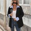 YYFS Women's Fashion Casual Stripe Print Autumn Winter Long Sleeve POLO Neck Jackets & Coats