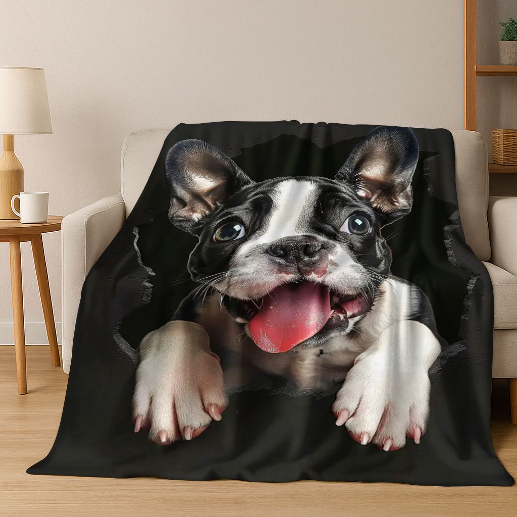 3D Illusion durchbrechende Wand Hund Welpe Niedliche Flanelldecke, Gemütliche Weiche Überwurfdecke für Zuhause Schlafzimmer Bett Sofa Picknick Abdeckung Geschenk Kind