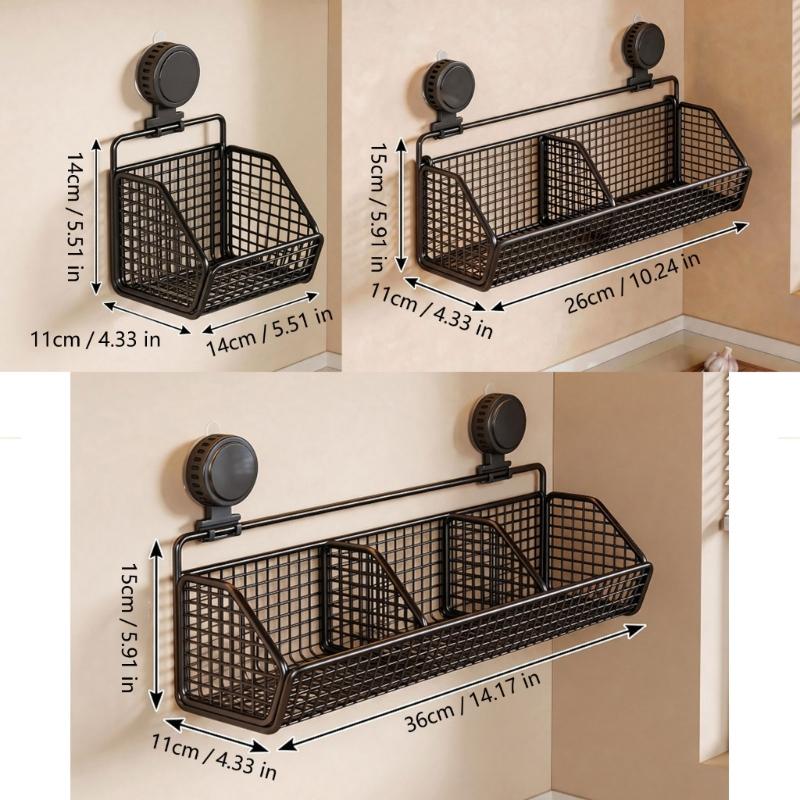 Suction Cup Wall Storage Basket with Iron Wire Frame for Kitchen Bathroom Countertop and Sink Side Storage Use